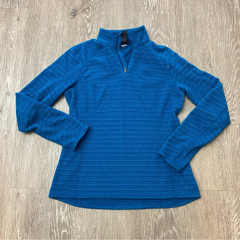 The North Face Blue Striped 1/4 Zip Pullover Women’s Size M Fleece